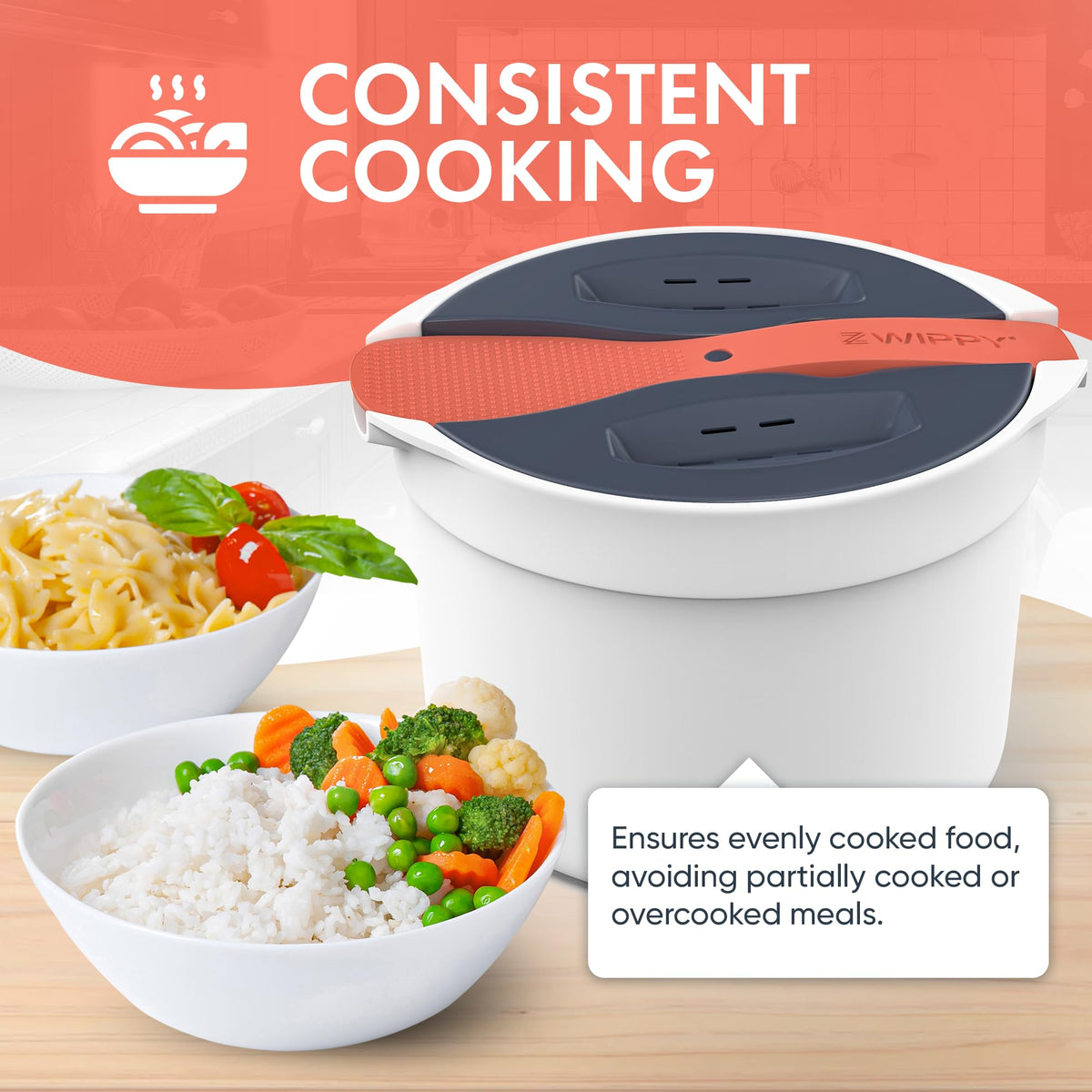 Zwippy dishwasher-safe cooker cleans easily between uses.