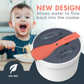 Zwippy mess-free vent design keeps microwaves clean while cooking.
