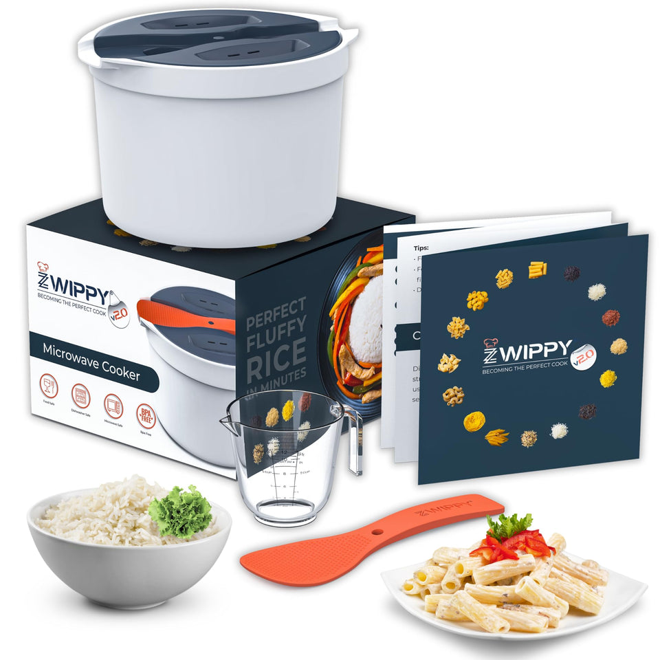 Zwippy microwave rice cooker steamer delivers fluffy rice and crisp vegetables quickly.