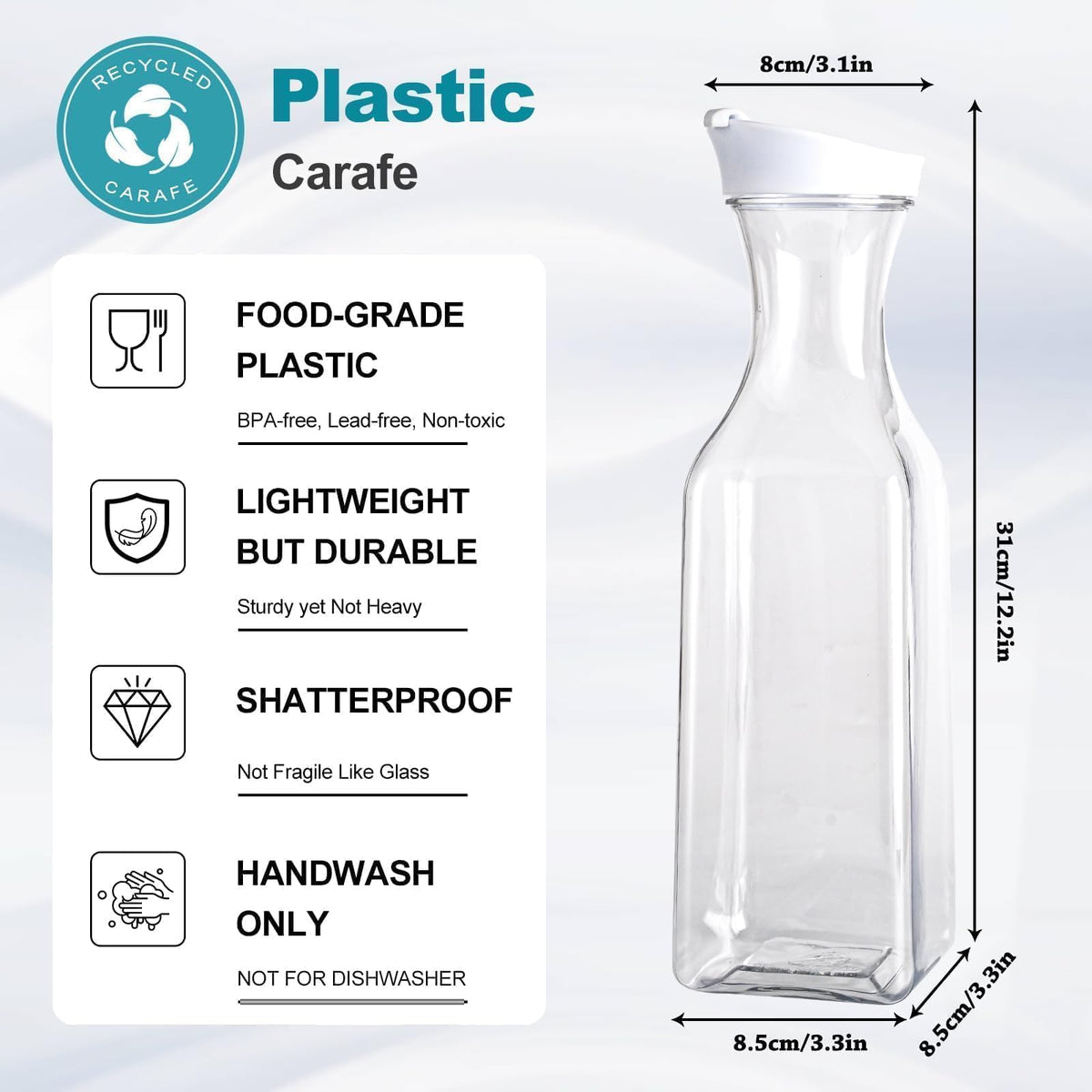 ZWYSLFCY square-base carafe with airtight lid fits fridge doors securely