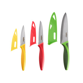 Zyliss 3-piece knife set paring blade close-up with sheath for safe storage.