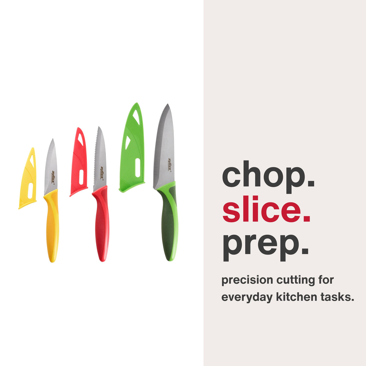 Zyliss 3-piece knife set serrated paring knife with sheath for versatile cutting.