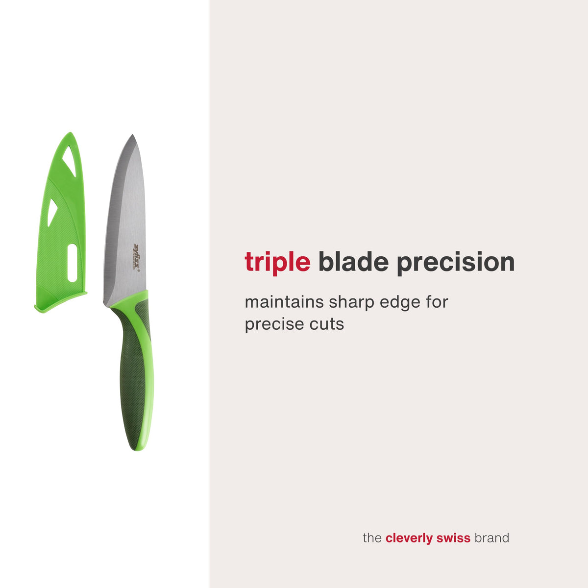 Zyliss 3-piece knife set utility knife with protective sheath for drawer organization.