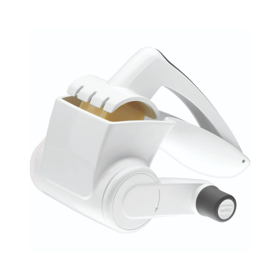 Zyliss Classic Rotary Cheese Grater with comfortable handle for extended prep and steady control.