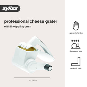 Zyliss grater handles hard cheeses with minimal effort for smooth shavings.
