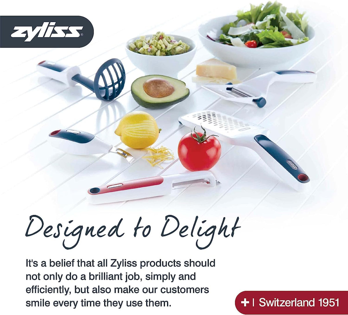 Zyliss compact mango prep gadget saves counter space.