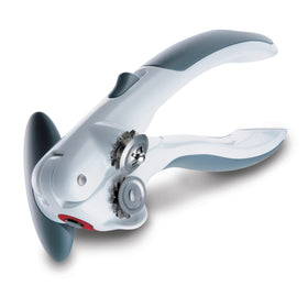 Zyliss Lock N' Lift can opener with locking mechanism enables easier one-handed operation.