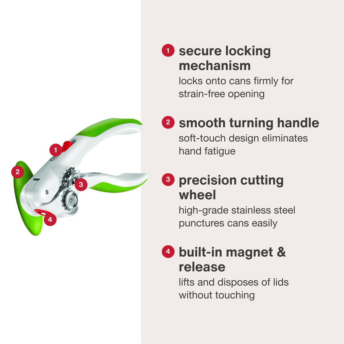 Zyliss Lock N' Lift ergonomic grip reduces hand strain during use.