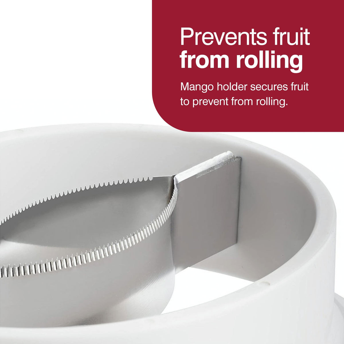 Zyliss mango slicer creates peeled slices for quick snacking.