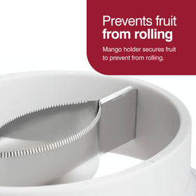Zyliss mango slicer creates peeled slices for quick snacking.