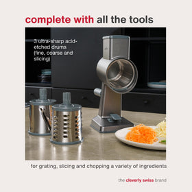 Zyliss rotary grater handle enabling comfortable, steady shredding