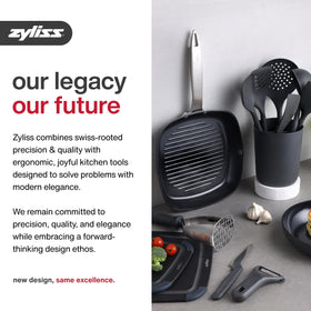 Zyliss stainless steel blades maintain sharpness for long-lasting slicing.