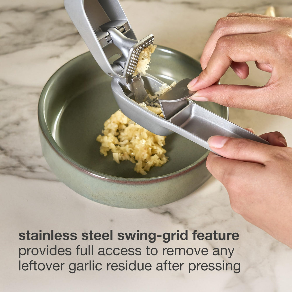PFAS-free coating on Zyliss Susi 4 garlic press supports smooth garlic release.