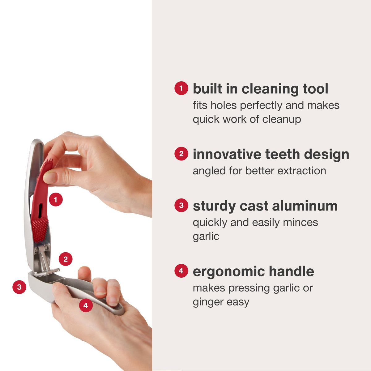 Zyliss Susi 4 garlic press handles unpeeled cloves with ease.