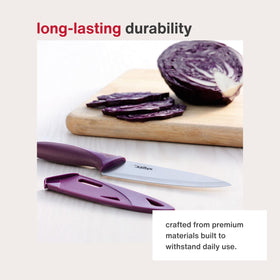 Zyliss knife slicing fruits and vegetables with precision.
