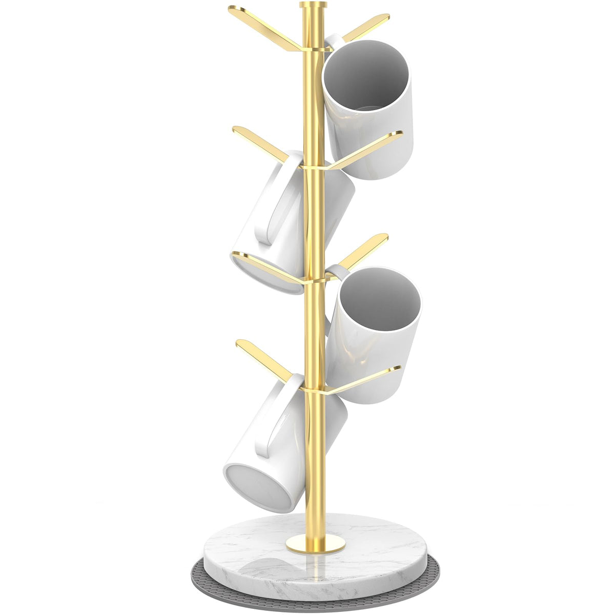 ZYZWTG marble mug holder tree with 8 hooks for space-saving countertop organization.