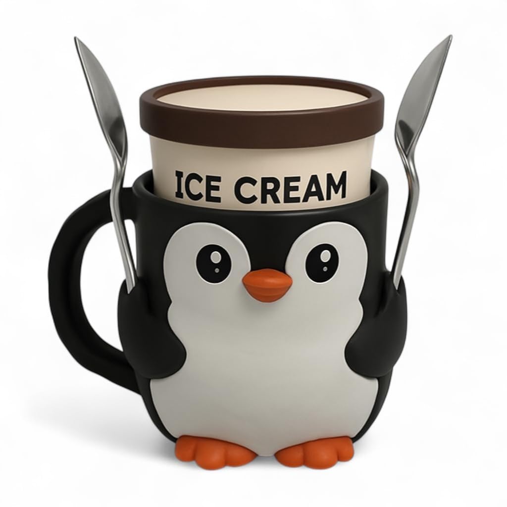 ZZ LIFE ice cream pint holder with penguin design keeps hands warm during scooping