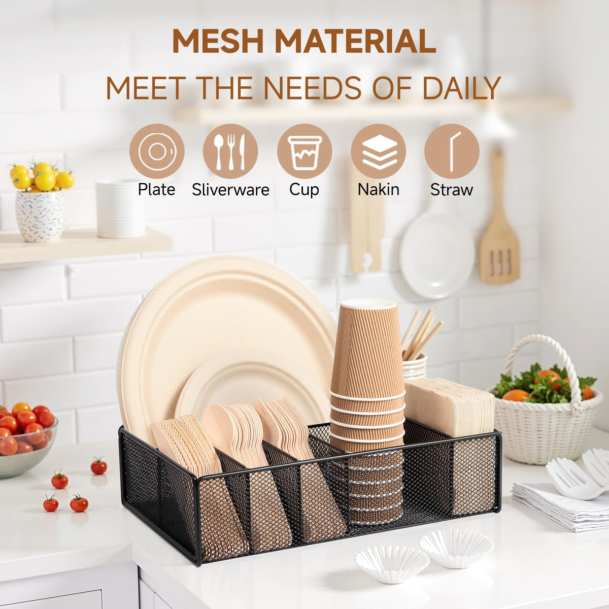 ZZDWLDHA paper plate holder with six slots keeps plates within reach during gatherings.