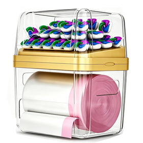 ZZWILLB 2-in-1 trash bag dispenser under-sink view shows organized storage.