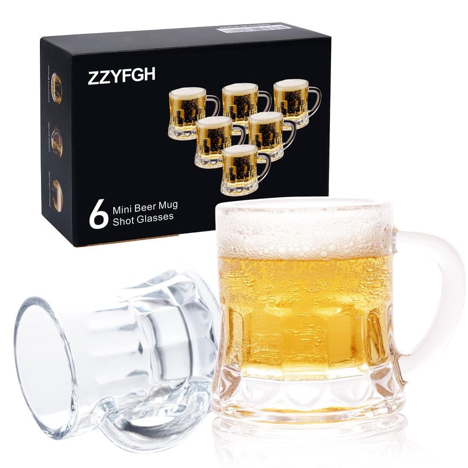 ZZYFGH 6-pack mini beer shot glasses with handle for easy grip and clinking.