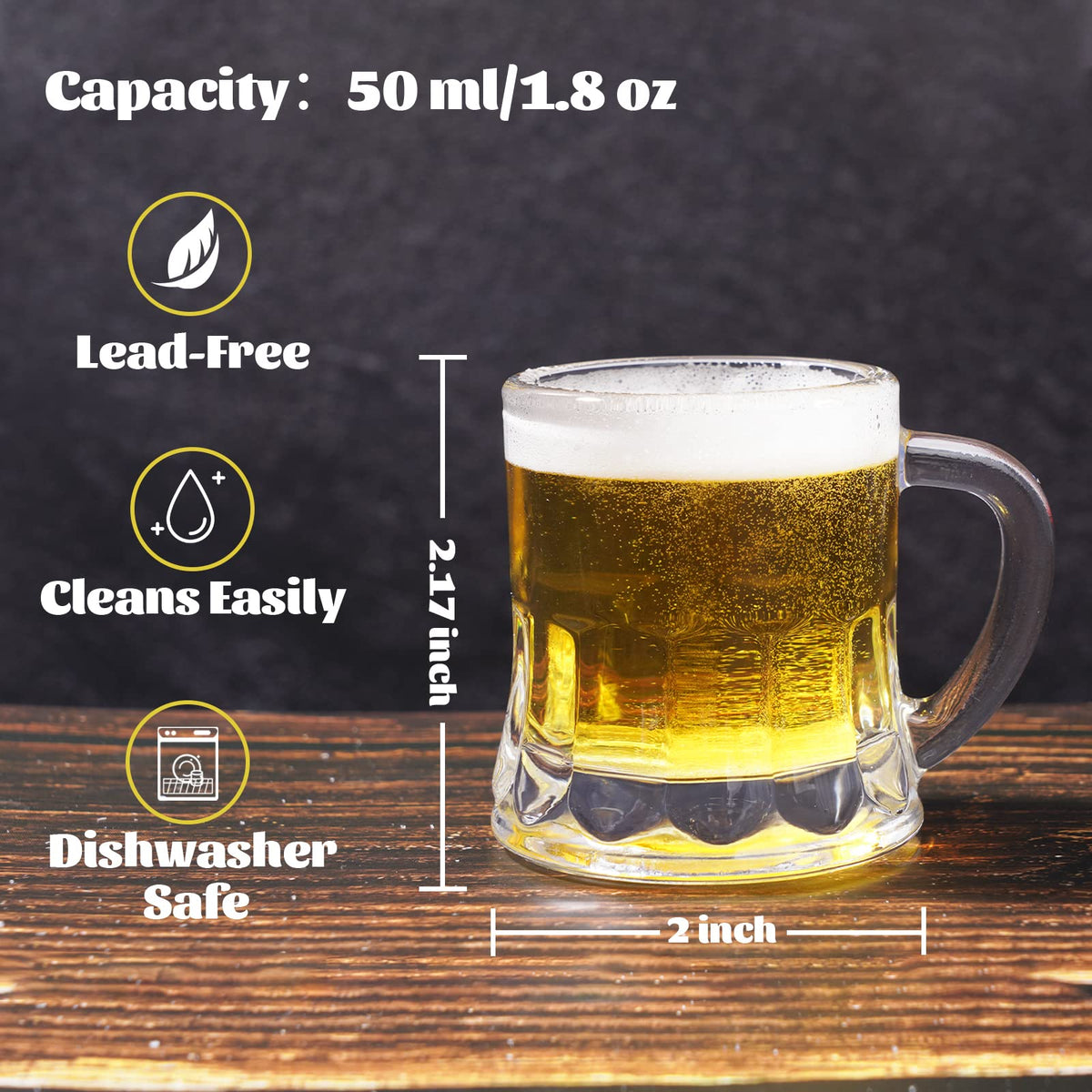 ZZYFGH 1.8 oz clear beer mugs with heavy base for stability.